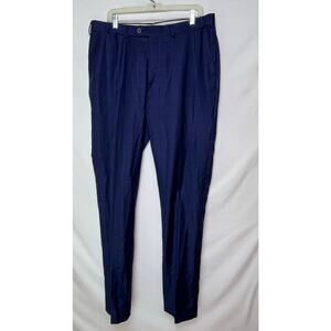 Hugo Boss Men 36 x 34 Blue Plaid 100% Wool Dress Pants Trousers Classic Fit